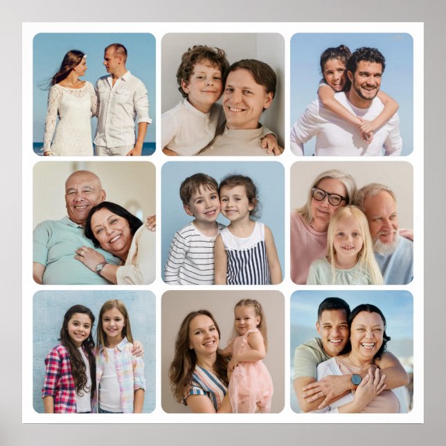 Póster Crear sus propias esquinas redondeadas de 9 Collag (Frente)