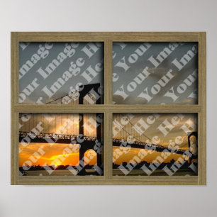 Póster Crear un marco de ventana marrón claro propio de 4