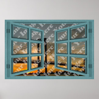 Póster Create Your Own 6 Pane Green Wooden Open Window