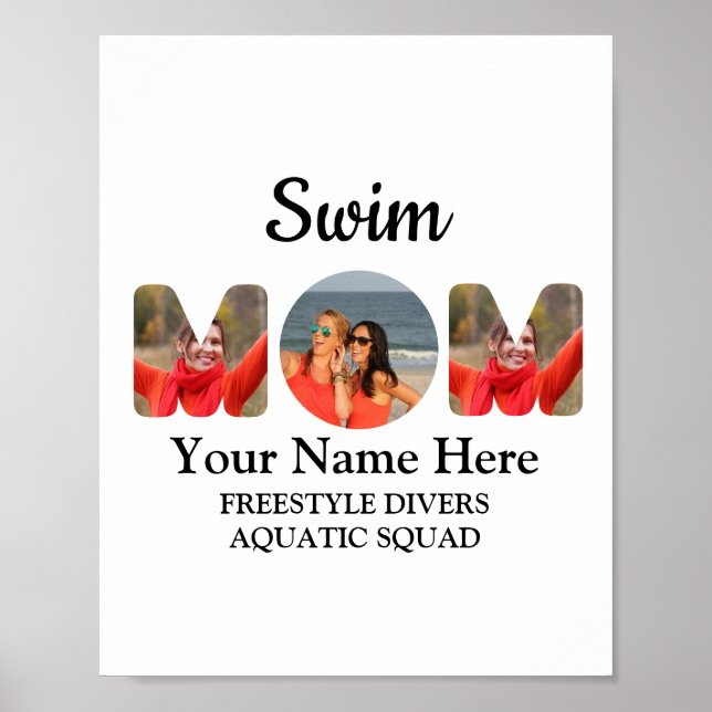 Póster Create your own sports mom photo collage swim mom (Frente)