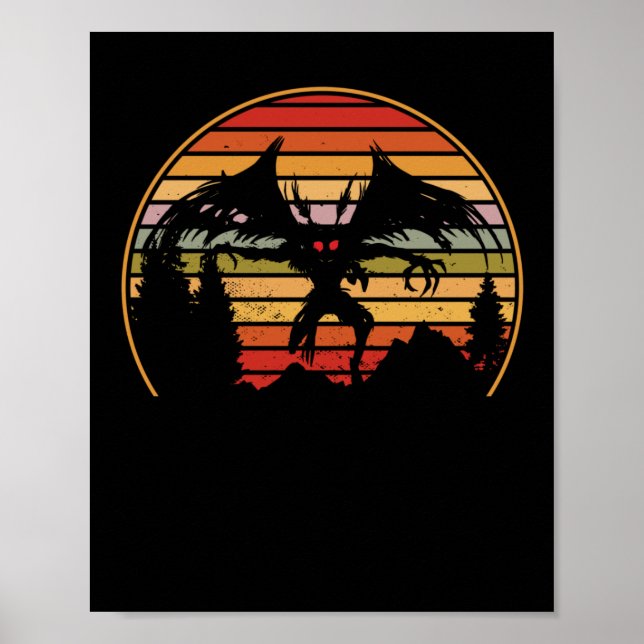 Póster Creatura Criptica Mothman Retro Sunset (Frente)
