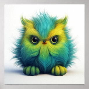 Póster Creatura de fantasía de búho mareado verde