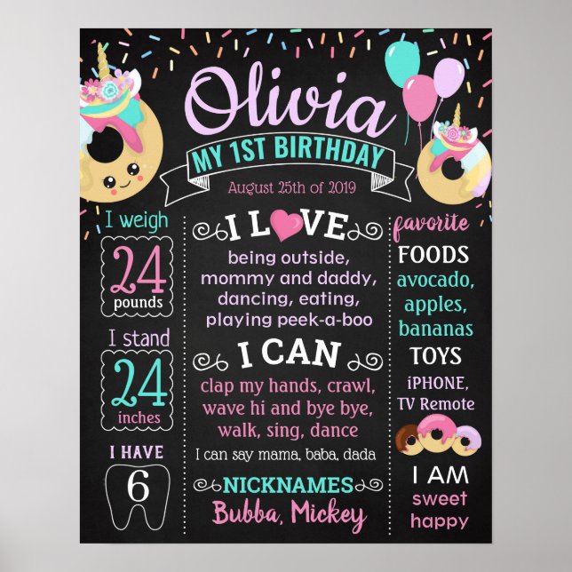 Póster Crecer en la pizarra de la fiesta de cumpleaños (Frente)