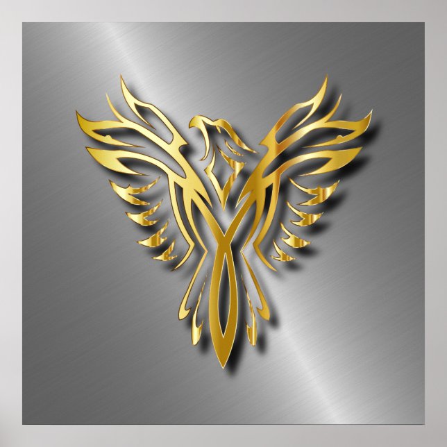 Póster Creciente Flamal De Oro De Golden Phoenix Con Somb (Frente)