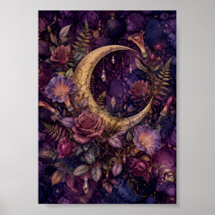 Póster Creciente Luna Botánica Whimsigoth Floral Malhumor