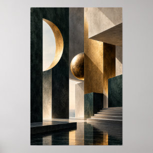 Póster Creciente y esfera de oro negro y pared arquitectó