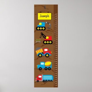 Póster Crecimiento infantil Crecimiento Camiones de const