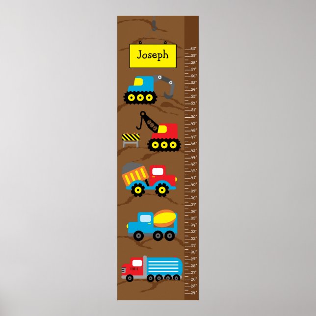 Póster Crecimiento infantil Crecimiento Camiones de const (Frente)