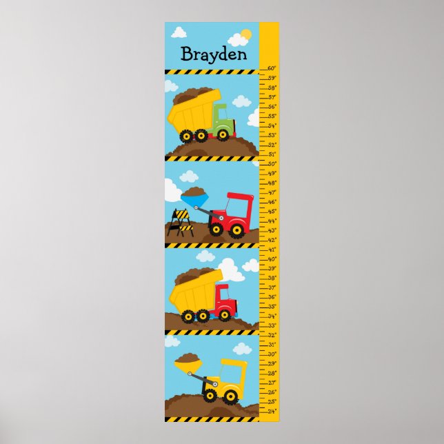 Póster Crecimiento infantil Crecimiento Camiones de const (Frente)
