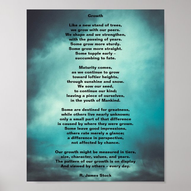 Póster "Crecimiento", poema original sobre poster de 8"x1 (Frente)