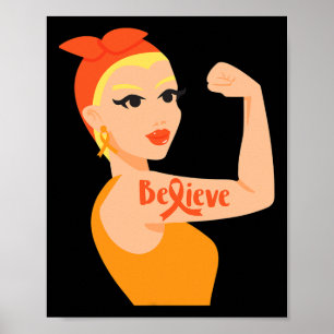 Póster Cree en la leucemia femenina fuerte de la Naranja 