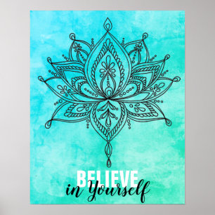 Póster Cree En Usted Mismo Lotus Mandala Turquoise