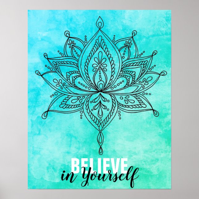 Póster Cree En Usted Mismo Lotus Mandala Turquoise (Frente)