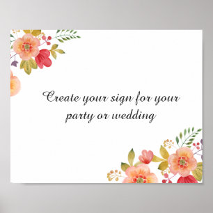 Póster cree su signo de boda floral o signo de fiesta