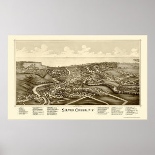 Póster Creek plateado, Mapa Panorámico NY - 1892