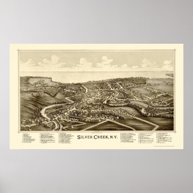Póster Creek plateado, Mapa Panorámico NY - 1892 (Frente)