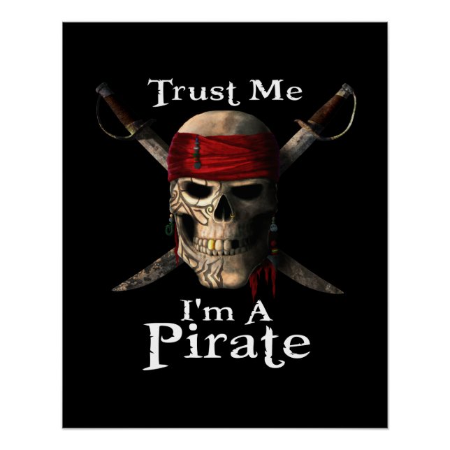 Póster Créeme, soy un cráneo pirata y espadas graciosas (Anverso)
