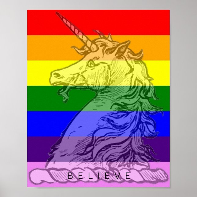 Póster Creen el orgullo gay arcoiris unicornio (Frente)
