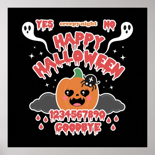 Póster Creepe Junta Fantasma De Kawaii Halloween (Frente)