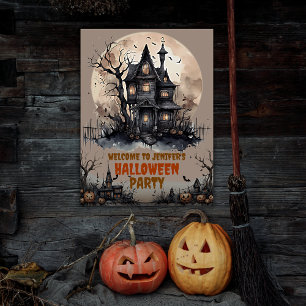 Póster Creepe y atónita fiesta de halloween en la mansión