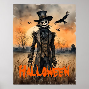 Póster Creeping Scarecrow y Crows Halloween