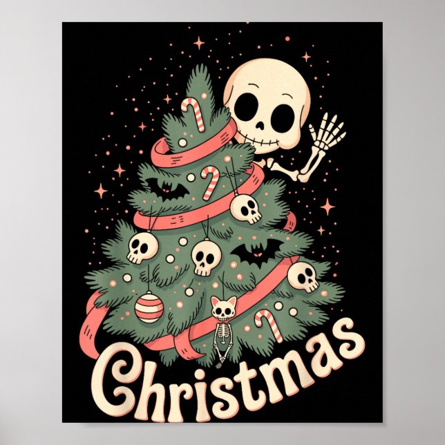 Póster Creepy Cute Kawaii Skeleton Christmas Tree Skull B (Frente)