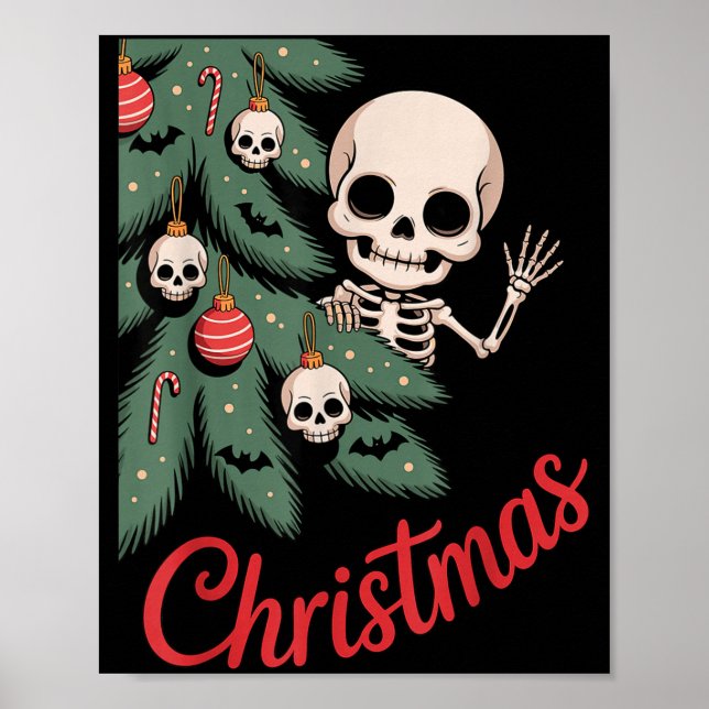 Póster Creepy Cute Kawaii Skeleton Christmas Tree Skull B (Frente)
