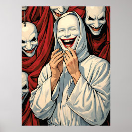 Póster Creepy Grinning Masked Cult Figures Horror Pop Art