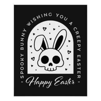Póster Creepy Happy Easter bunny skull gothic aesthetic