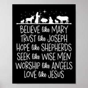 Póster Creer como Mary Confiar como Joseph Rezando Cristo