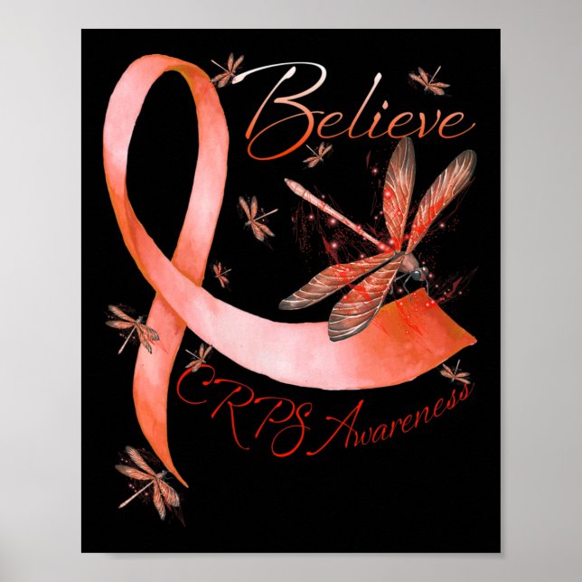 Póster Creer CRPS Conciencia Naranja Ribbon Dragonfly Lov (Frente)