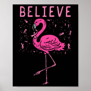 Póster Creer Flamingo Cinta Rosa Awarene de Cáncer de Mam