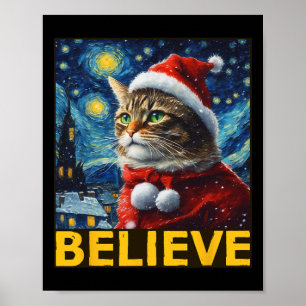 Póster Creer Navidades Shirt Starry Night Van Gogh Cat