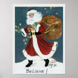 Póster Creer Santa de Vintage con dibujos de color de agu