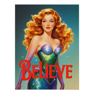 Póster Creer vintage de la sirena Personalizado Art Retro