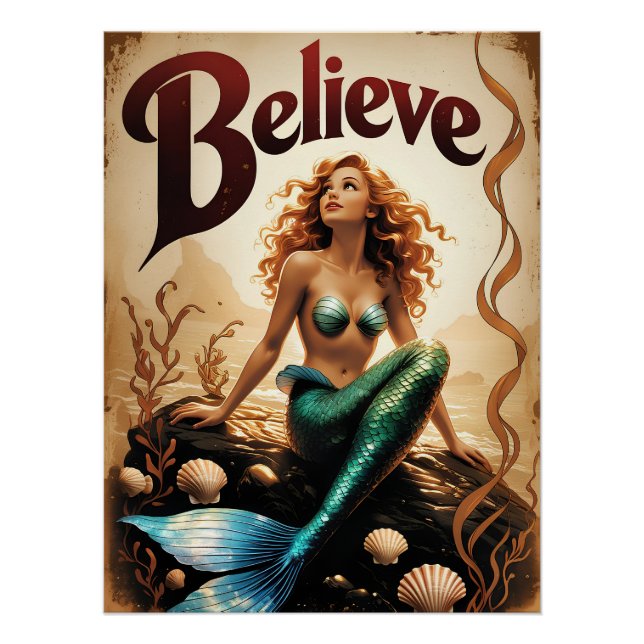 Póster Creer Vintage Mermaid Art Ocean Dream (Anverso)