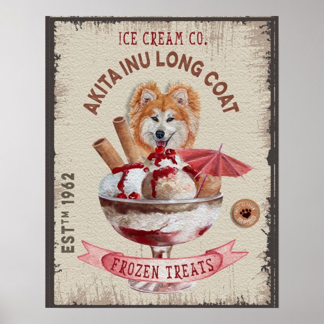 Póster Crema de helado de perro graciosa Akita Inu largo  (Frente)