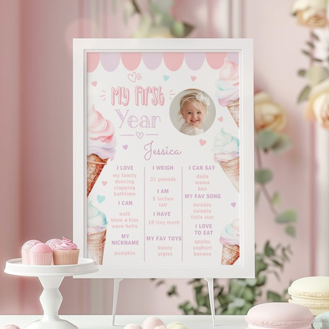 Póster Crema de helado rosa fiesta de primer cumpleaños h (Subido por el creador)