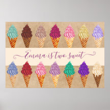 Crema De Hielo Cute Fiesta Niña 2 Años Cumpleaños