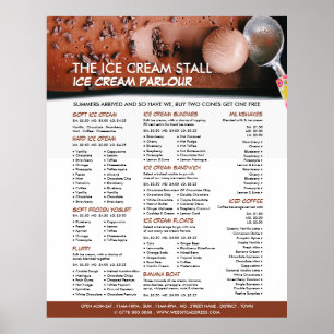 Póster Crema de hielo de chocolate, menú de helados