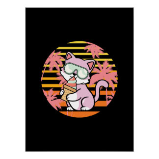 Póster Crema de hielo de gato retro 90