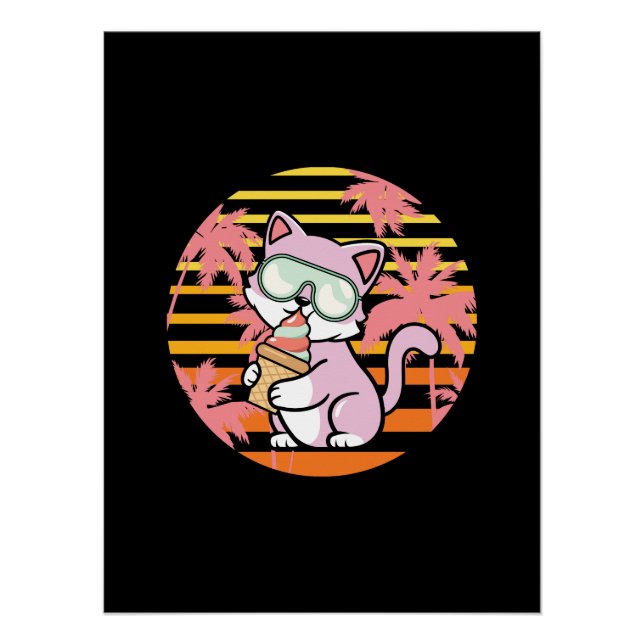 Póster Crema de hielo de gato retro 90 (Anverso)