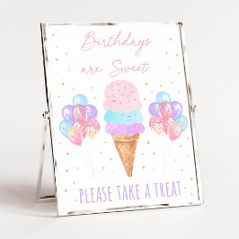 Póster Crema de hielo Pastel de oro rosado Rótulo de cump