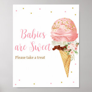 Póster Crema de hielo rosa Baby Shower Los bebés son dulc