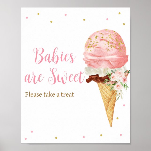 Póster Crema de hielo rosa Baby Shower Los bebés son dulc (Frente)