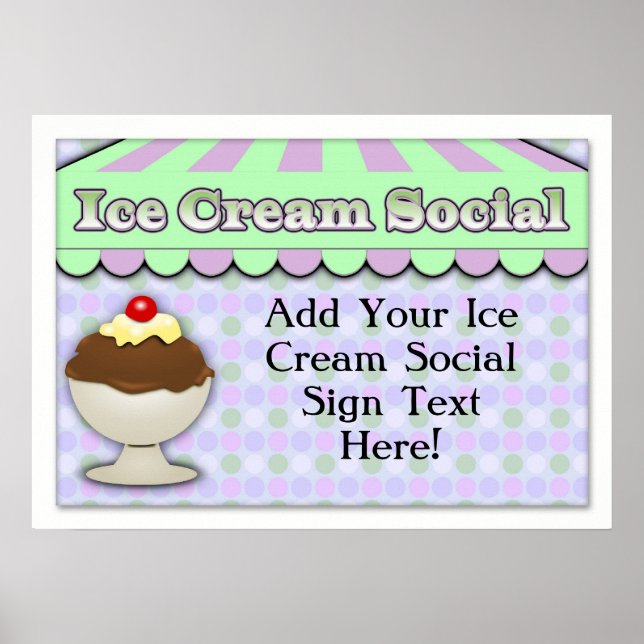 Póster Crema de hielo social, sundae de rayas moradas/ver (Frente)