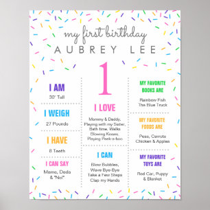 Póster Crema helada Pastel Sprinkles chica primer cumplea