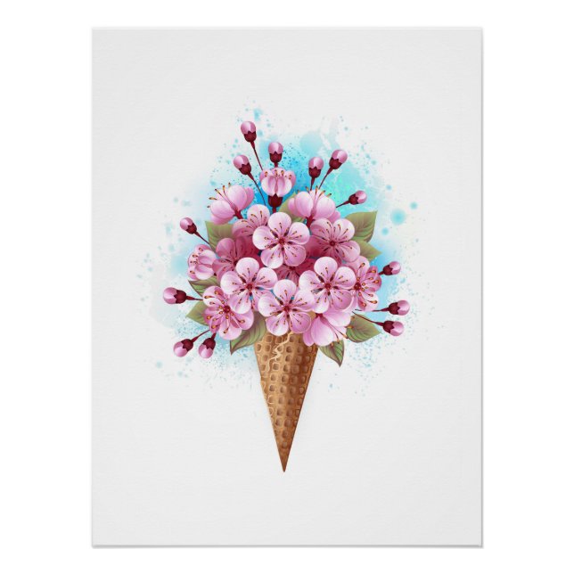 Póster Crema rosa de hielo Sakura Waffle Cone (Anverso)