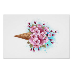Póster Crema rosa de hielo Sakura Waffle Cone