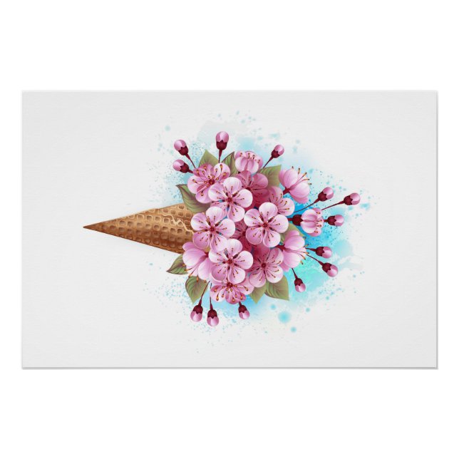 Póster Crema rosa de hielo Sakura Waffle Cone (Anverso)